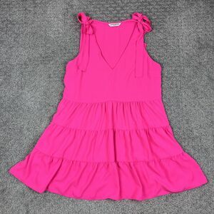 Amanda Uprichard Dress Womens Large Pink Tiered Ruffle Sleeveless Pockets USA